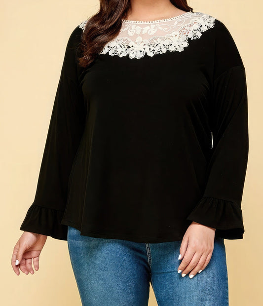 Plus Size Solid Long Sleeve Top