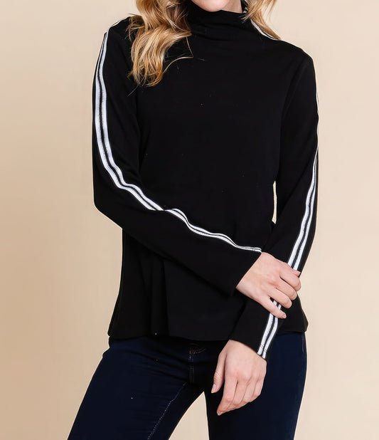 Long Sleeve Solid Mock Neck Casual Top