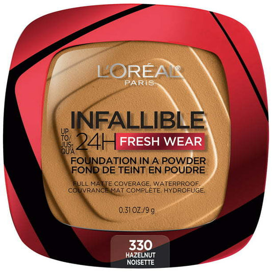 L'Oreal Paris Infallible Fresh Wear 24 Hr Powder Foundation, 330 Hazelnut, 0.31 oz