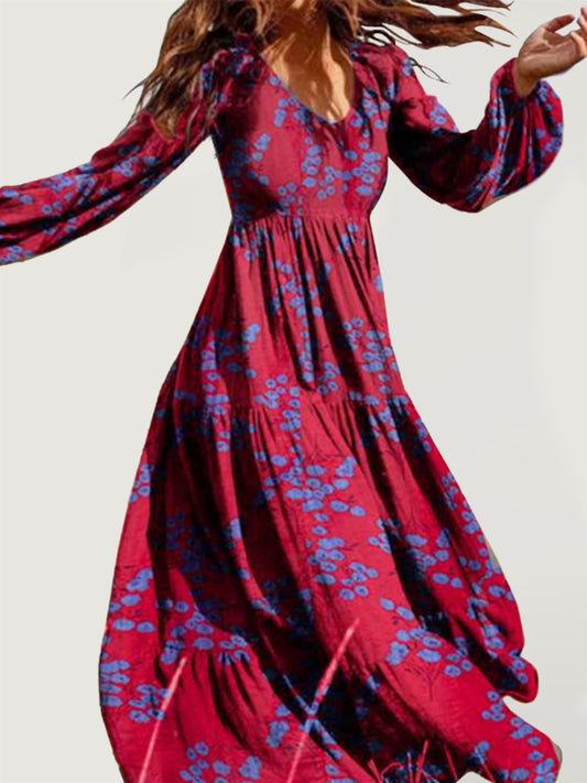 Paneled crinkled bohemian oversized cotton-print maxi dress