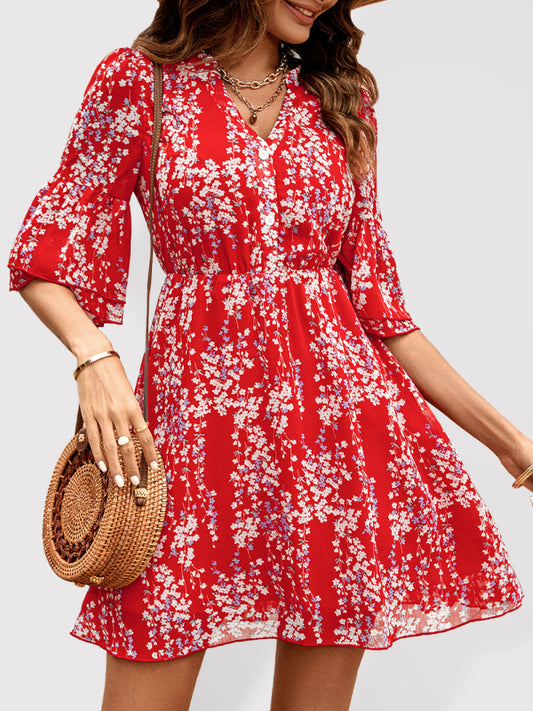 Women's fashion casual V-neck half-sleeve printed dress for women